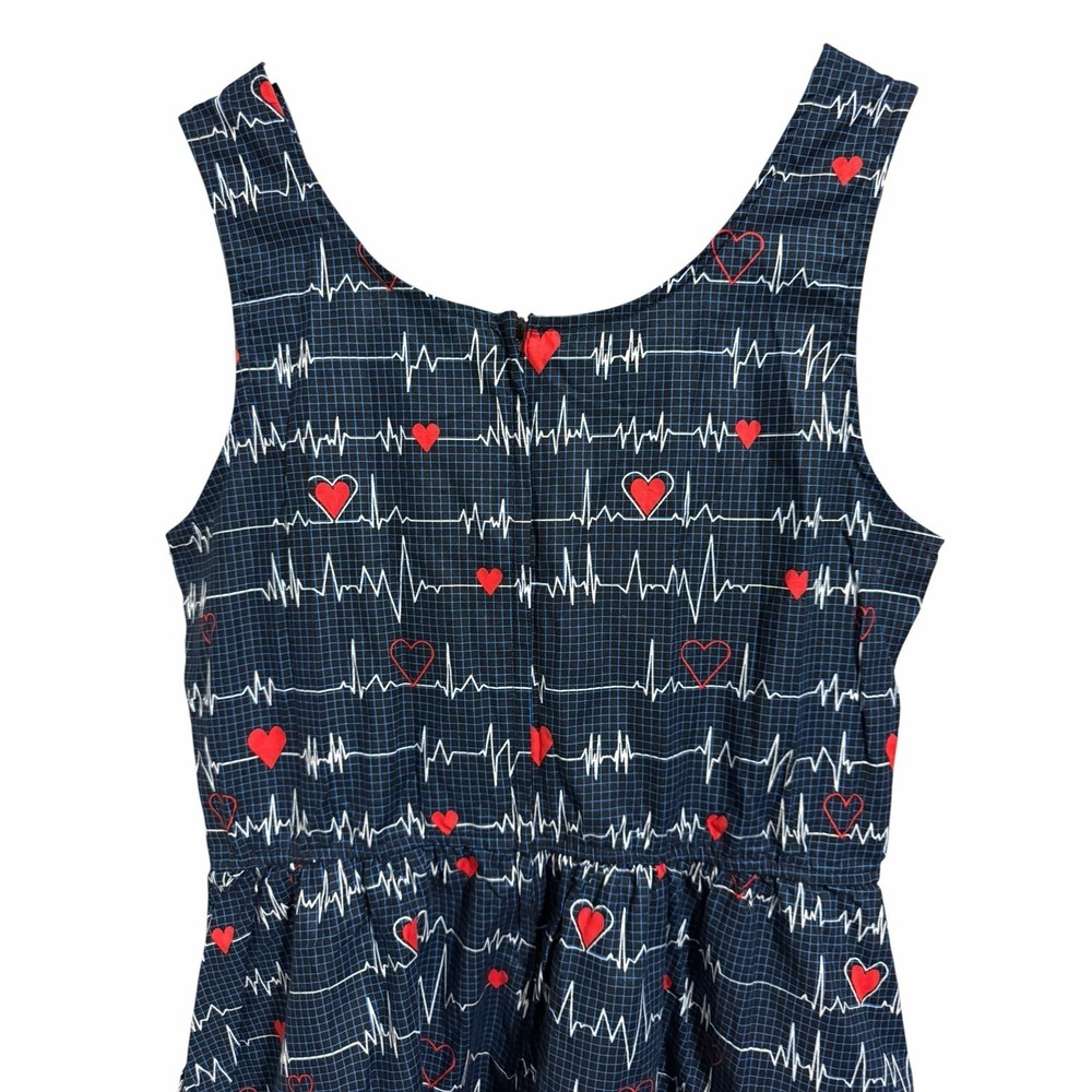Retrolicious EKG Heart Beat Pattern‎ A-Line Dress Navy Blue Women's Size Large - Picture 3 of 8